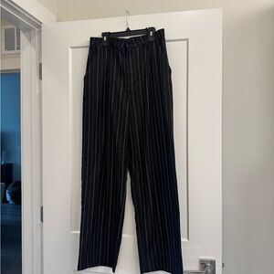 H&M Black Pinstripe Straight-Leg Trousers